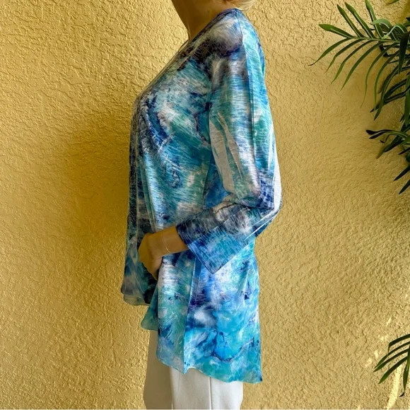 Jess & Jane blue watercolor embellished tunic top - Picture 6 of 10